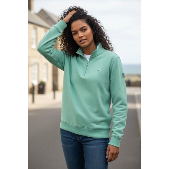 Vineyard Vines UNISEX Mint Green Half-Zip Pullover  Pima Cotton Whale Logo - Picture 1 of 12